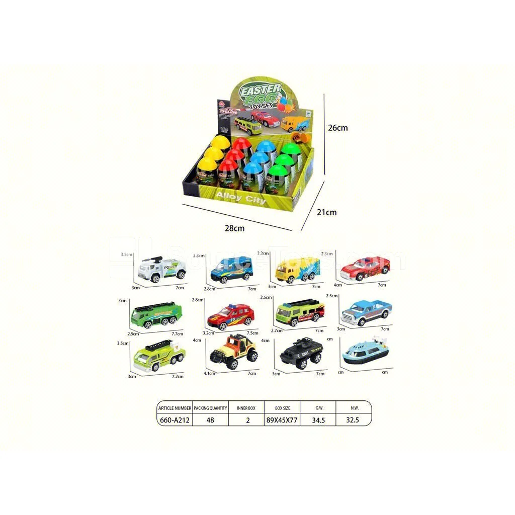 City Alloy Cars – 12 Cars in 12 Egg-Shaped Cases (Assorted)