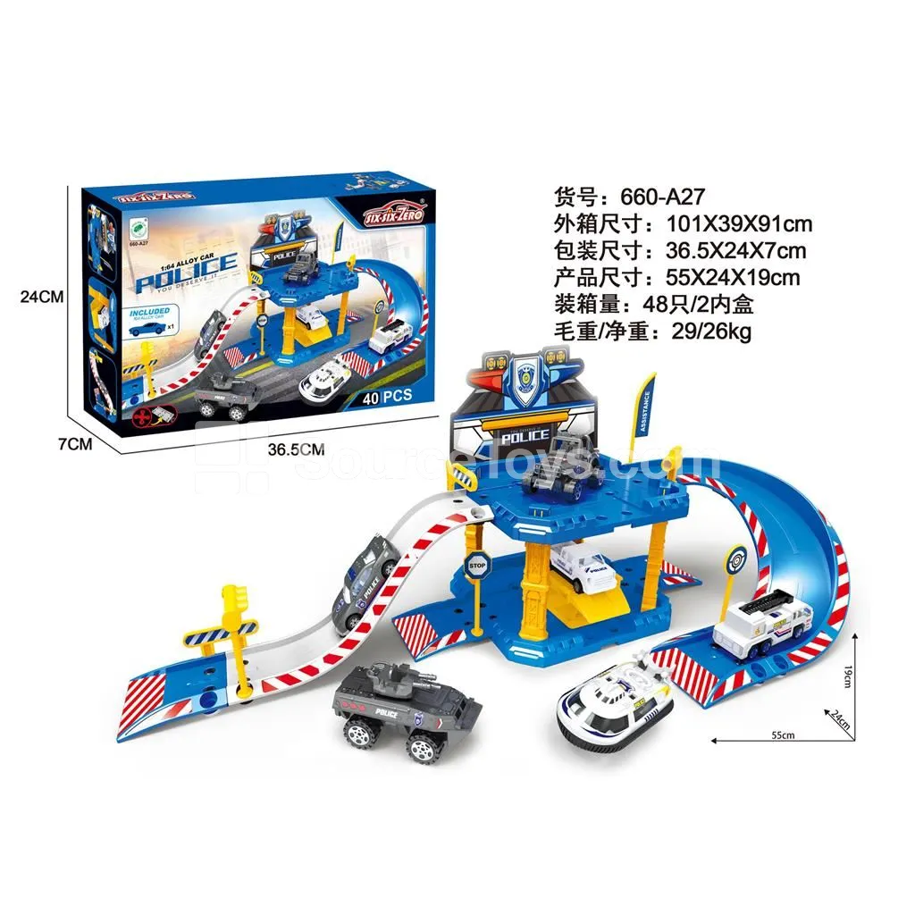 Alloy Police Parking Garage Set with 1 Alloy Car Alloy Police Parking Garage Set with 1 Alloy Car