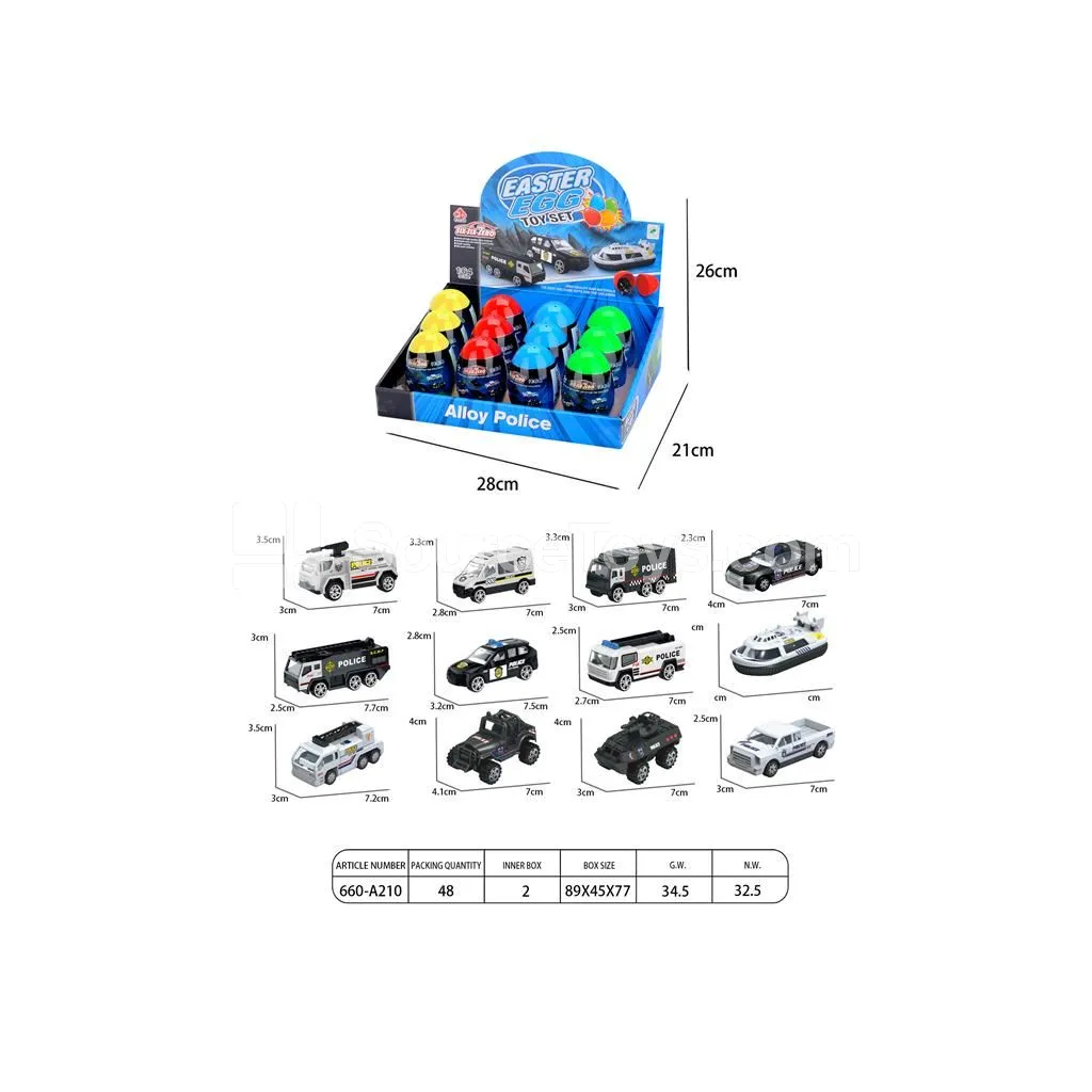 Police Alloy Cars 12 Eggs 6 Styles Assorted Police Alloy Cars 12 Eggs 6 Styles Assorted