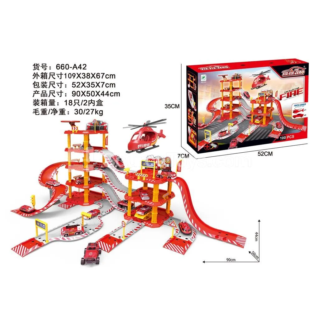 Alloy Fire Parking Set (2 Alloy Cars 1 Helicopter) Alloy Fire Parking Set (2 Alloy Cars 1 Helicopter)