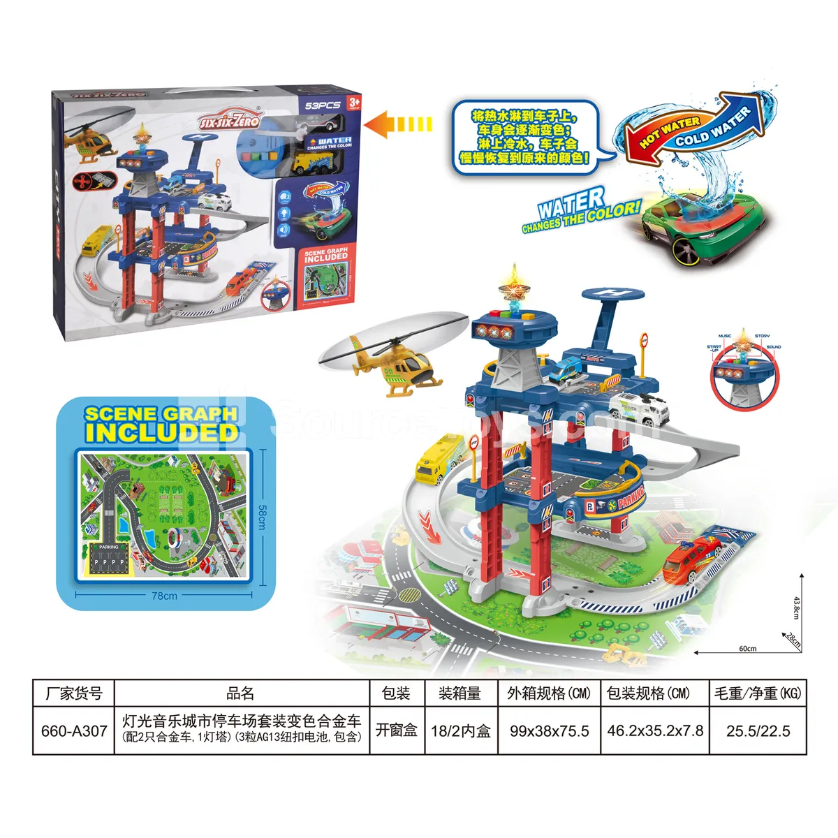 Light & Music City Parking Set with 2 Alloy Cars and 1 Lighthouse
