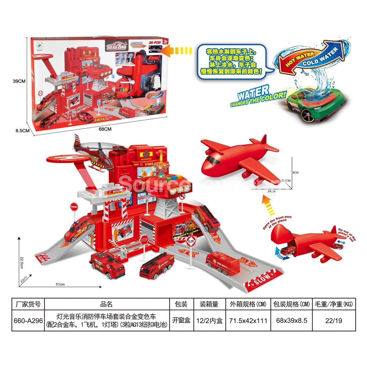 Light & Sound Fire Station Parking Lot Playset with Alloy Cars (1 Alloy Car, 1 Color-Changing Alloy Car, 1 Plane, 1 Lighthouse, 3 AG13 Button Batteries) Light & Sound Fire Station Parking Lot Playset with Alloy Cars (1 Alloy Car, 1 Color-Changing Alloy Car, 1 Plane, 1 Lighthouse, 3 AG13 Button Batteries)