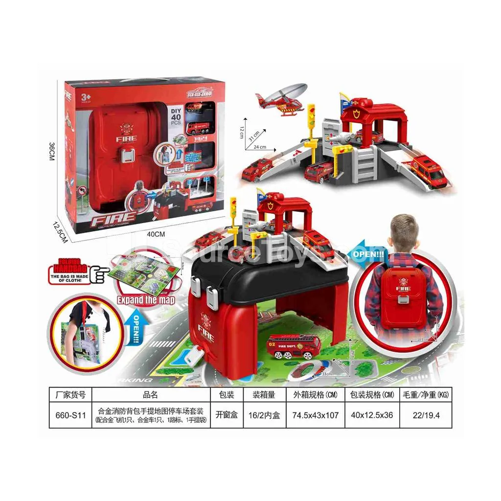 Alloy Firefighter Backpack & Parking Lot Set with Map (40 Pcs) Alloy Firefighter Backpack & Parking Lot Set with Map (40 Pcs)