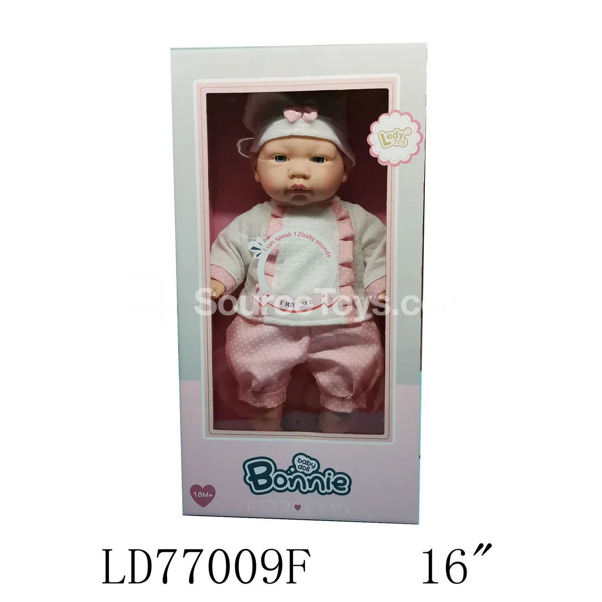 Vinyl Doll 16 inch with 12 Sounds - 3-Piece Set Fabric Body