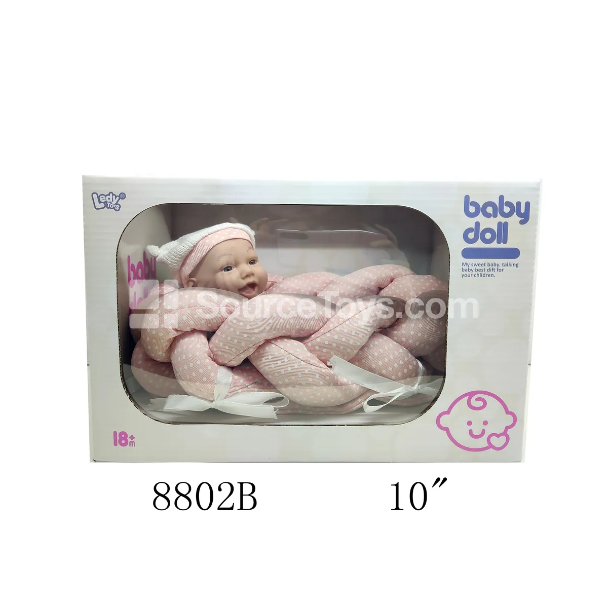 10" Smiling Vinyl Doll with Cradle 10