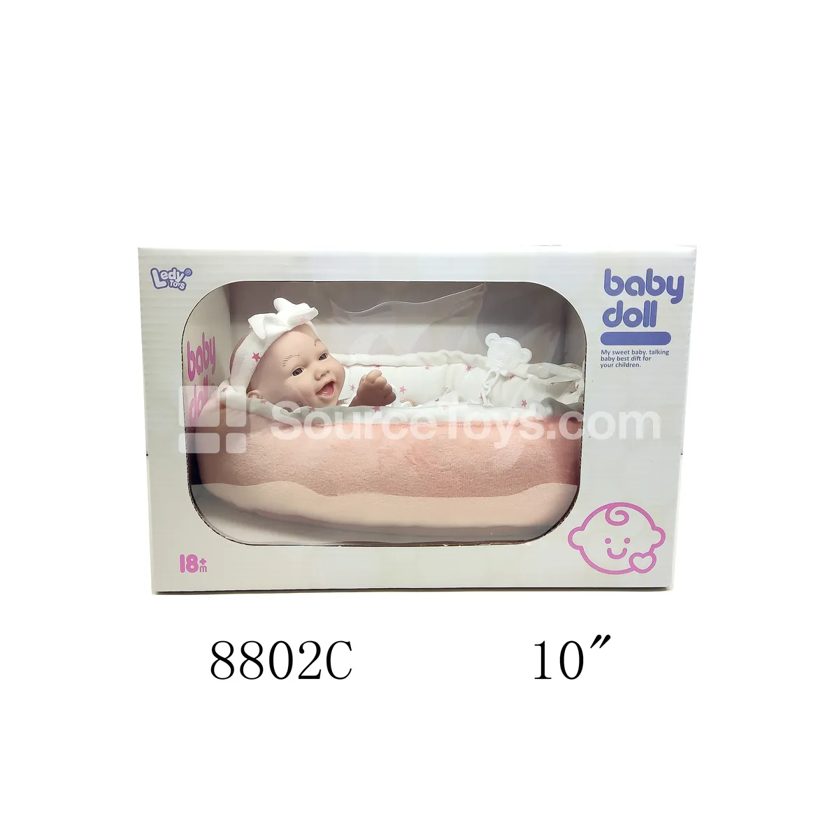 Vinyl Doll with Sleep Basket and Pacifier Chain 10 inch