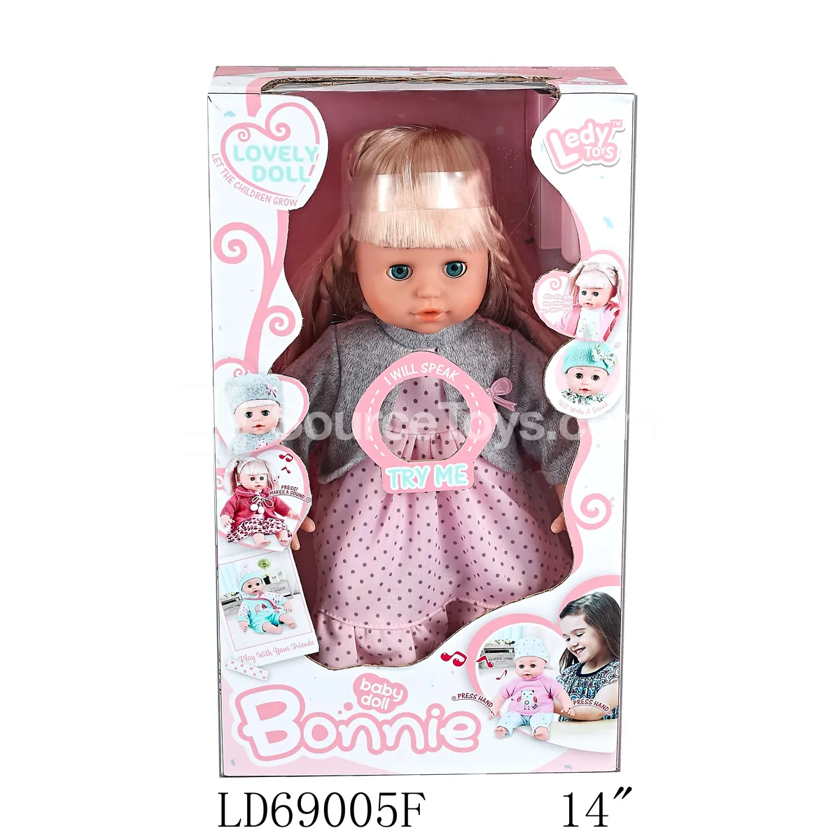 14-inch Vinyl Doll with Filling, Press Chest for 12 Sounds, Long Hair, Comb