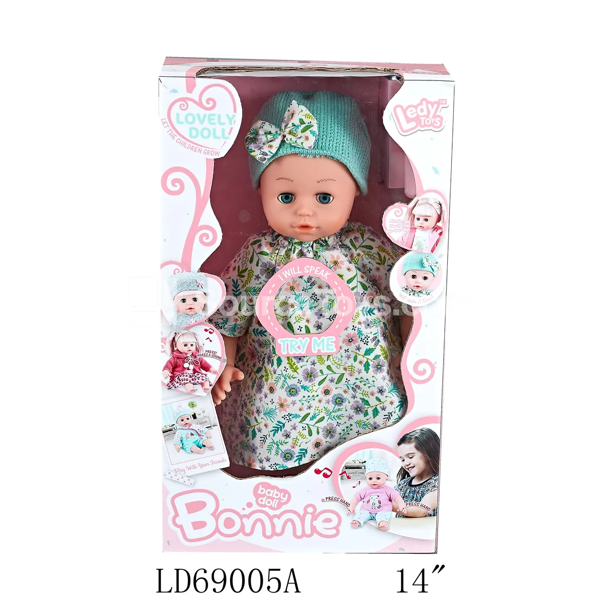 14-inch Realistic Vinyl Figure Doll with Cotton Filling, 12 Sounds by Hand Press, with Bottle