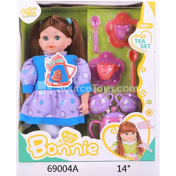 14-Inch Vinyl Doll with Filling and Tea Set