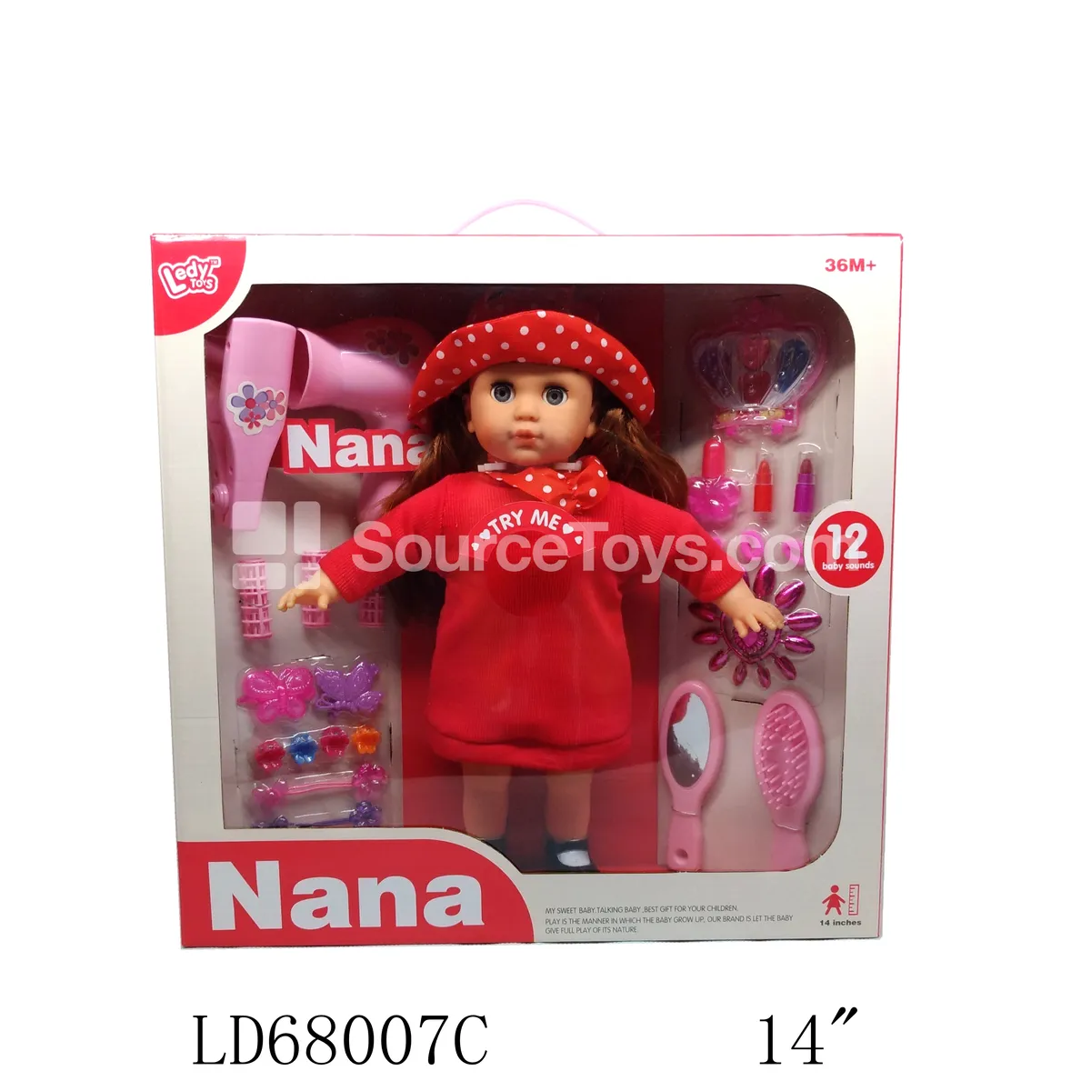 14-inch Vinyl Fashion Doll with 12 Sounds, Straight Legs, Hair Dryer & Cosmetics Set