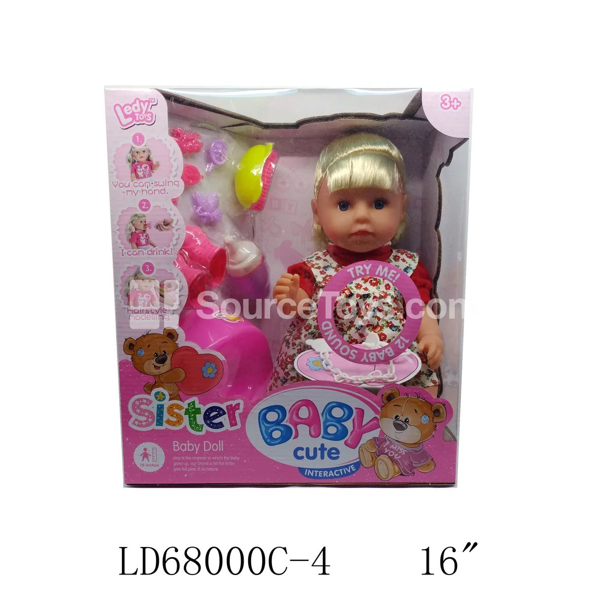 Vinyl Doll Set with 12 Sounds, Drink & Wet Function, Shoes, Potty, Comb, Bottle & More Accessories