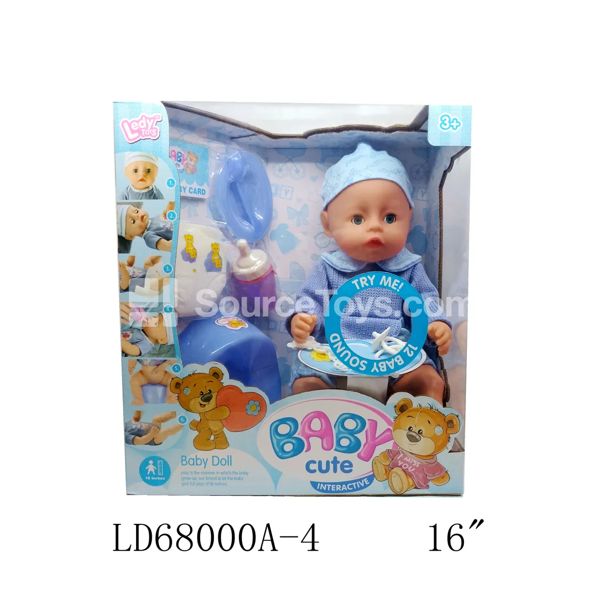 Vinyl Doll Set with 12 Sounds, Drinking & Wetting Function, Moving Eyes, Winter Knit Outfit & Accessories