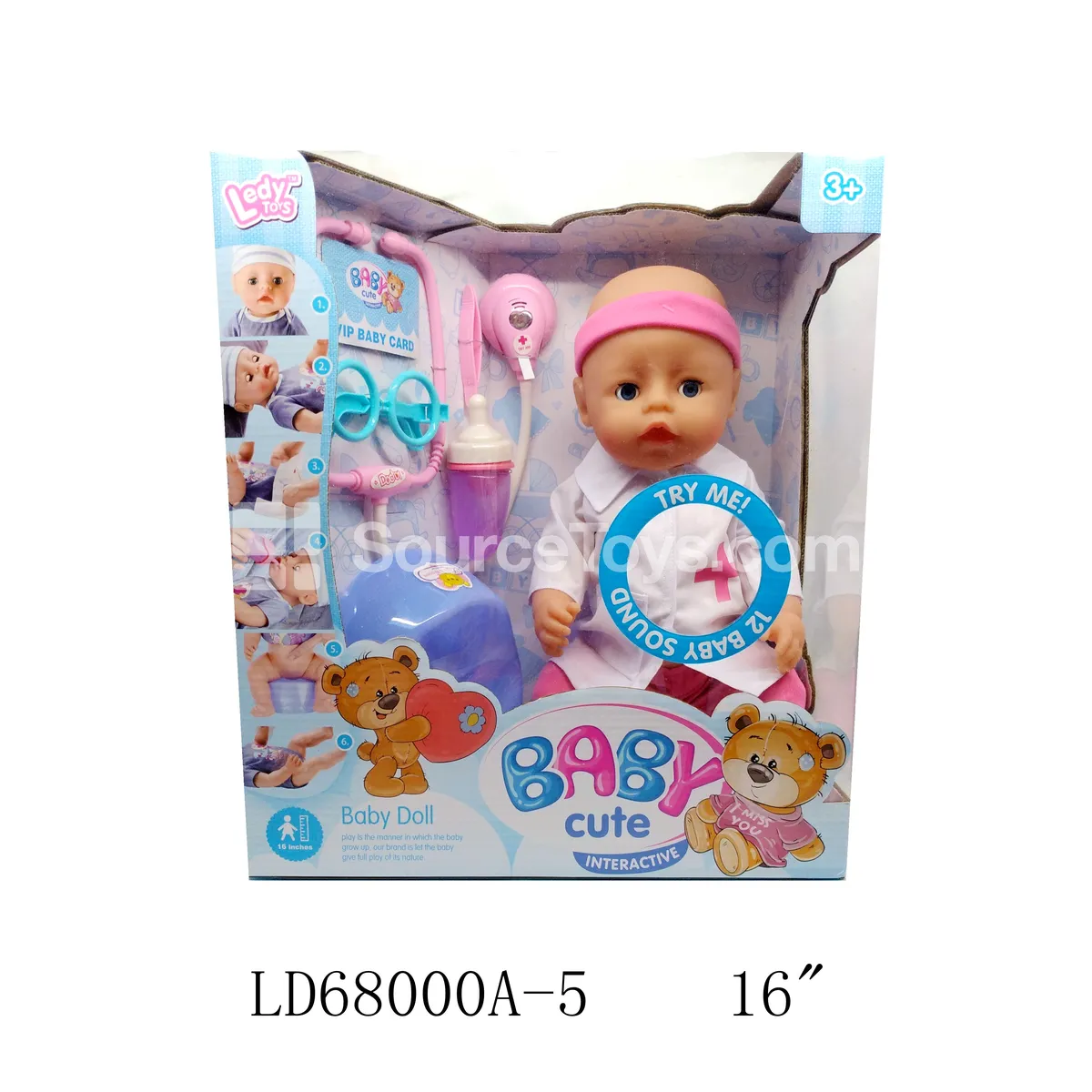 Vinyl Doll Pretend Play Doctor Set with 12 Sounds, Drinking & Wetting, Moving Eyes, Stethoscope