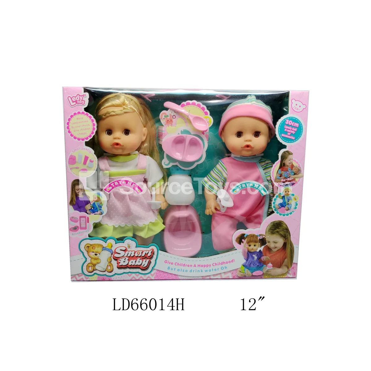 12-Inch Vinyl Doll Set with Moving Eyes, Drinking & Wetting Function, 12 Sounds, 2 Pcs 12-Inch Vinyl Doll Set with Moving Eyes, Drinking & Wetting Function, 12 Sounds, 2 Pcs