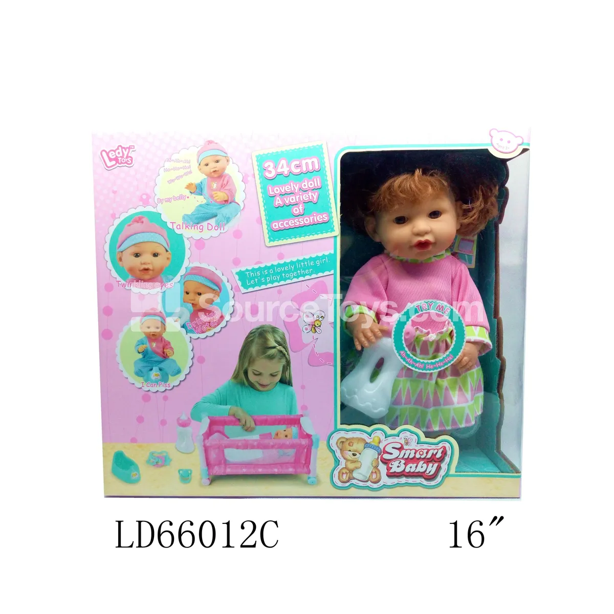 14-inch Vinyl Doll with 12 Sounds, Drinking & Wetting Function, Bed Set 14-inch Vinyl Doll with 12 Sounds, Drinking & Wetting Function, Bed Set