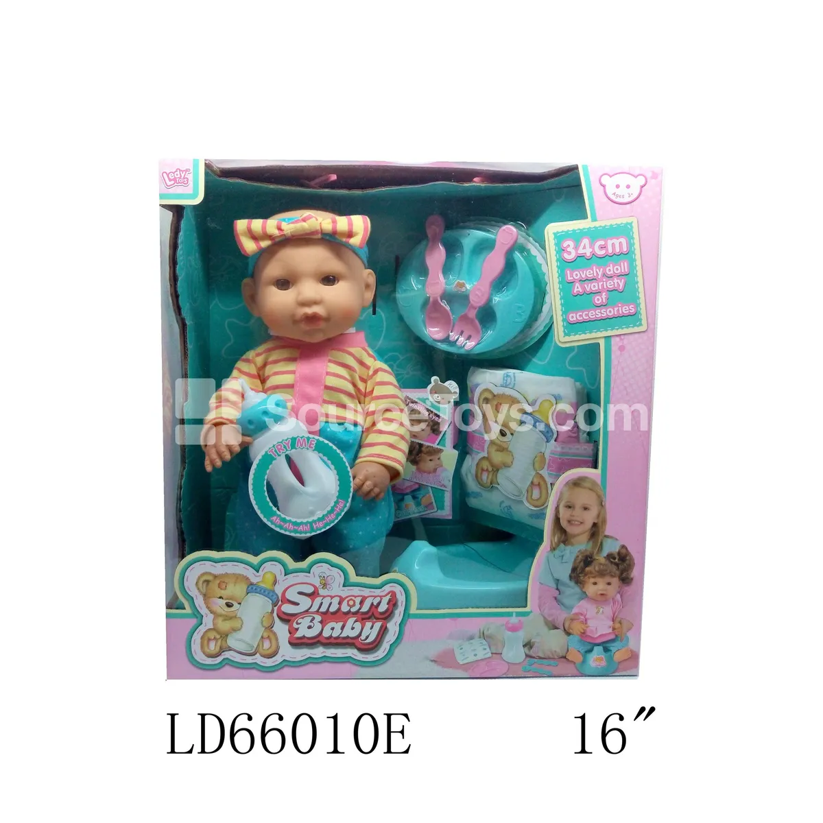 14-inch Vinyl Doll with Sounds, Drinking and Wetting Feature, Yellow Striped Romper, Boy Doll with Accessories 14-inch Vinyl Doll with Sounds, Drinking and Wetting Feature, Yellow Striped Romper, Boy Doll with Accessories