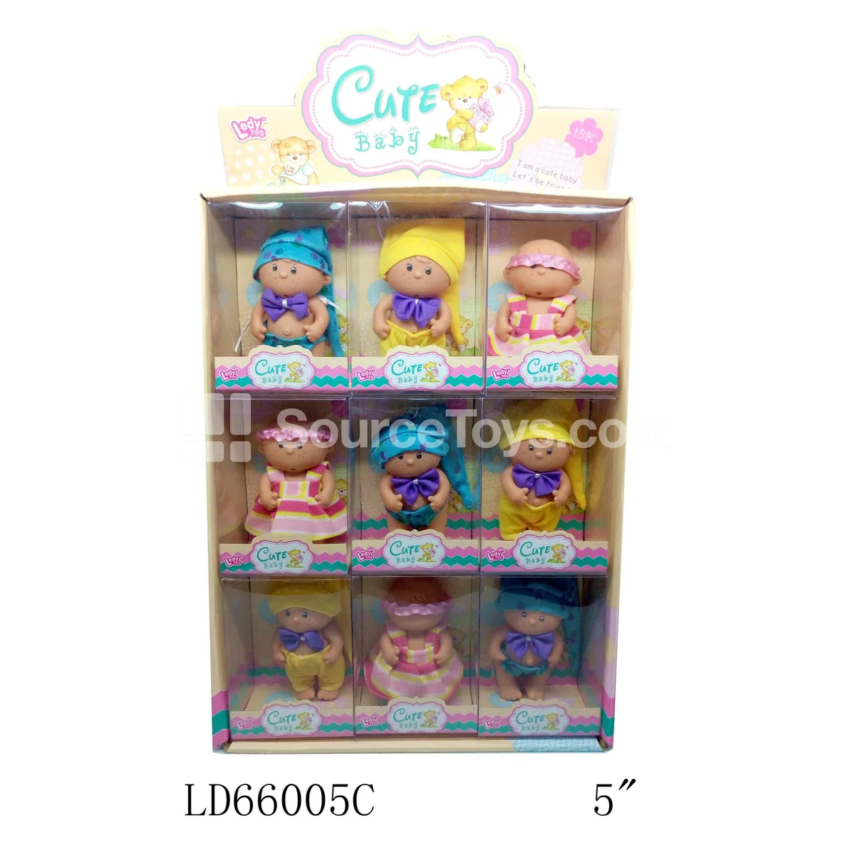 5-inch Vinyl Doll Set with Flower Collar - 9 pcs in PET Box