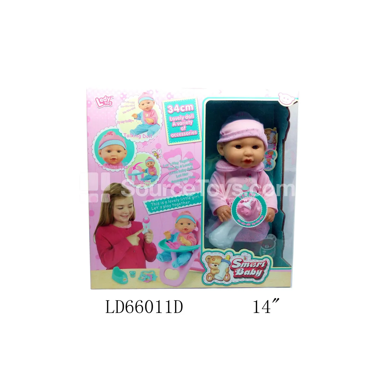 14-inch Vinyl Doll with 12 Sounds, Drinking, Wetting, High Chair, Potty & Accessories 14-inch Vinyl Doll with 12 Sounds, Drinking, Wetting, High Chair, Potty & Accessories