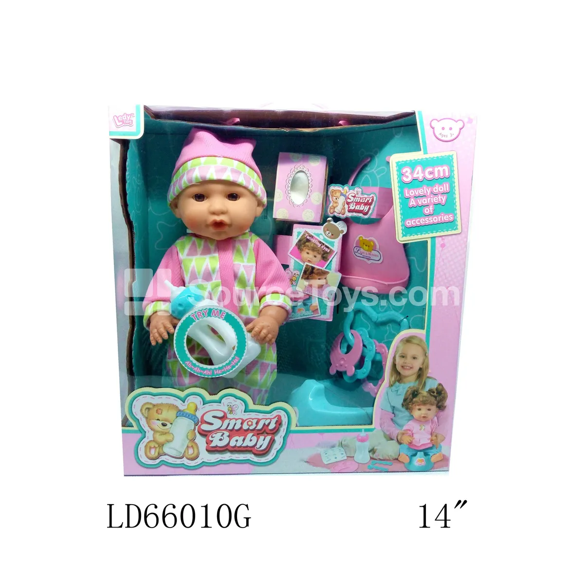 14-inch Vinyl Doll with 12 Sounds, Drinking & Wetting, Triangle Print Romper, Boy Doll, Rattle, Accessories 14-inch Vinyl Doll with 12 Sounds, Drinking & Wetting, Triangle Print Romper, Boy Doll, Rattle, Accessories