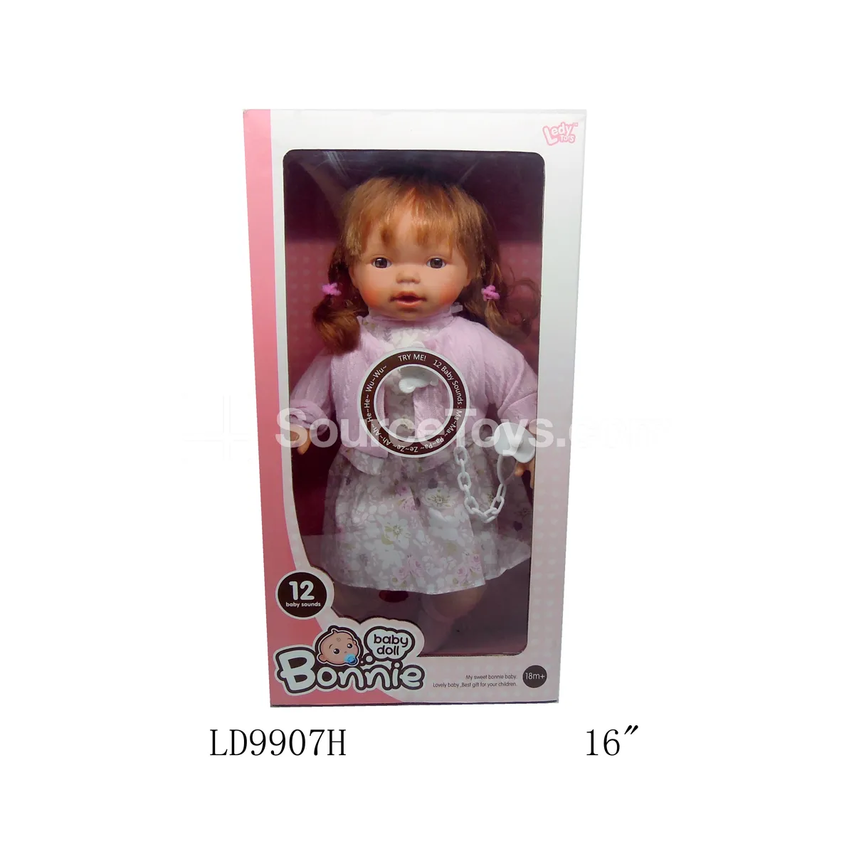 16-inch Vinyl Baby Doll with 12 Sounds, Pacifier & Chain