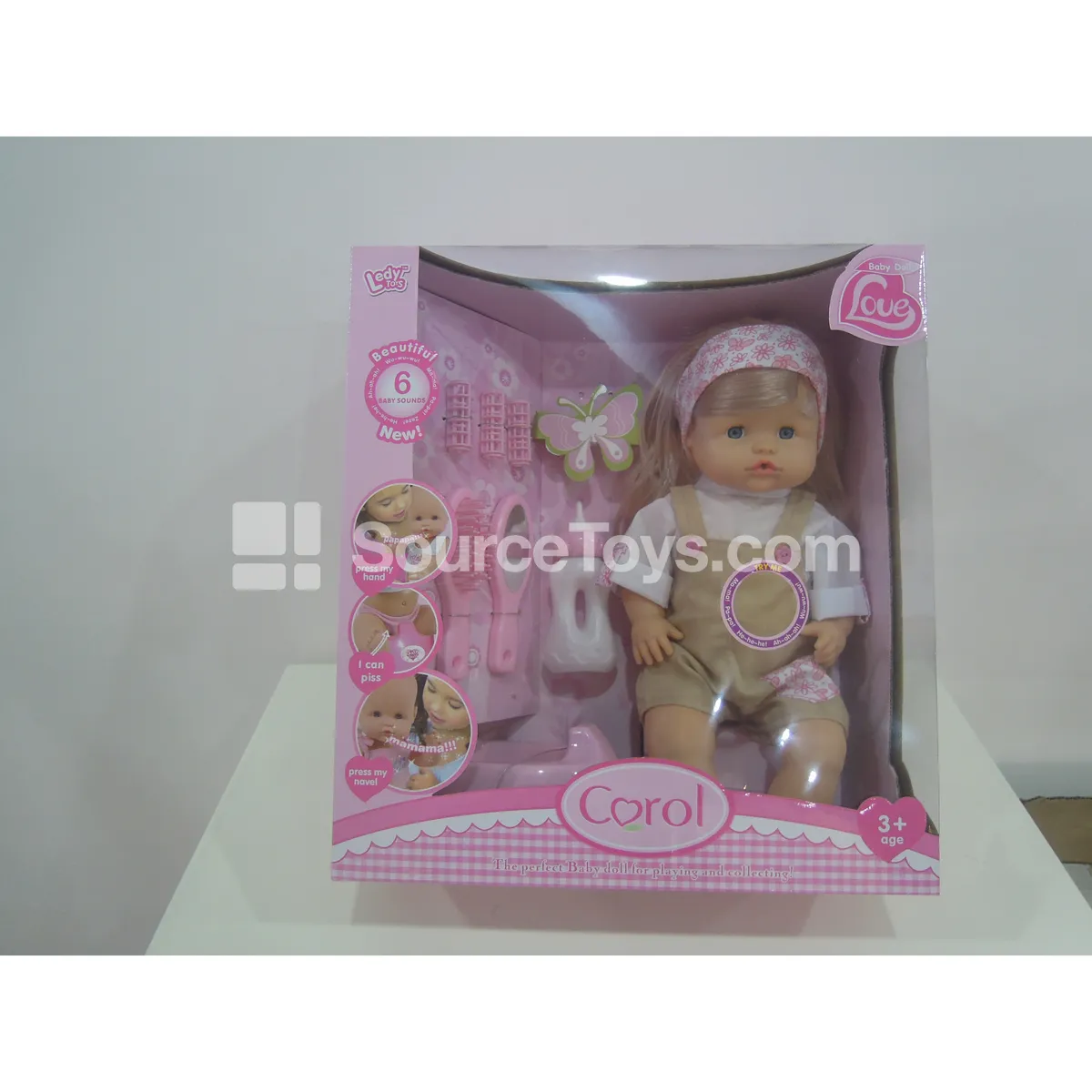 16" Vinyl Doll with Drinking & Wetting Function, Suspenders, Comb, Mirror, Bottle & Potty (12 Sounds, Battery Included) 16