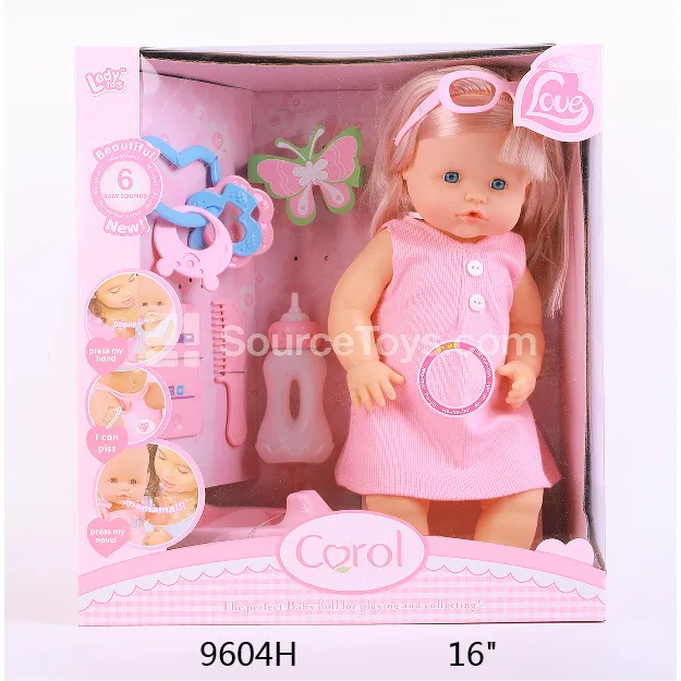 16-inch Vinyl Doll with Drinking & Wetting Function, Rattle, Phone, Comb, Potty, Bottle, 12 Sounds, Battery Included 16-inch Vinyl Doll with Drinking & Wetting Function, Rattle, Phone, Comb, Potty, Bottle, 12 Sounds, Battery Included