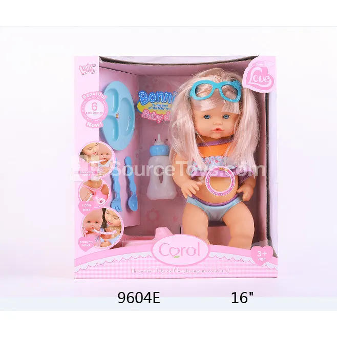 16" Vinyl Doll with Drink & Wet Functions, Swimsuit, Sunglasses, Bottle, Plate & Spoon, Potty (12 Sounds IC, Battery Included) 16