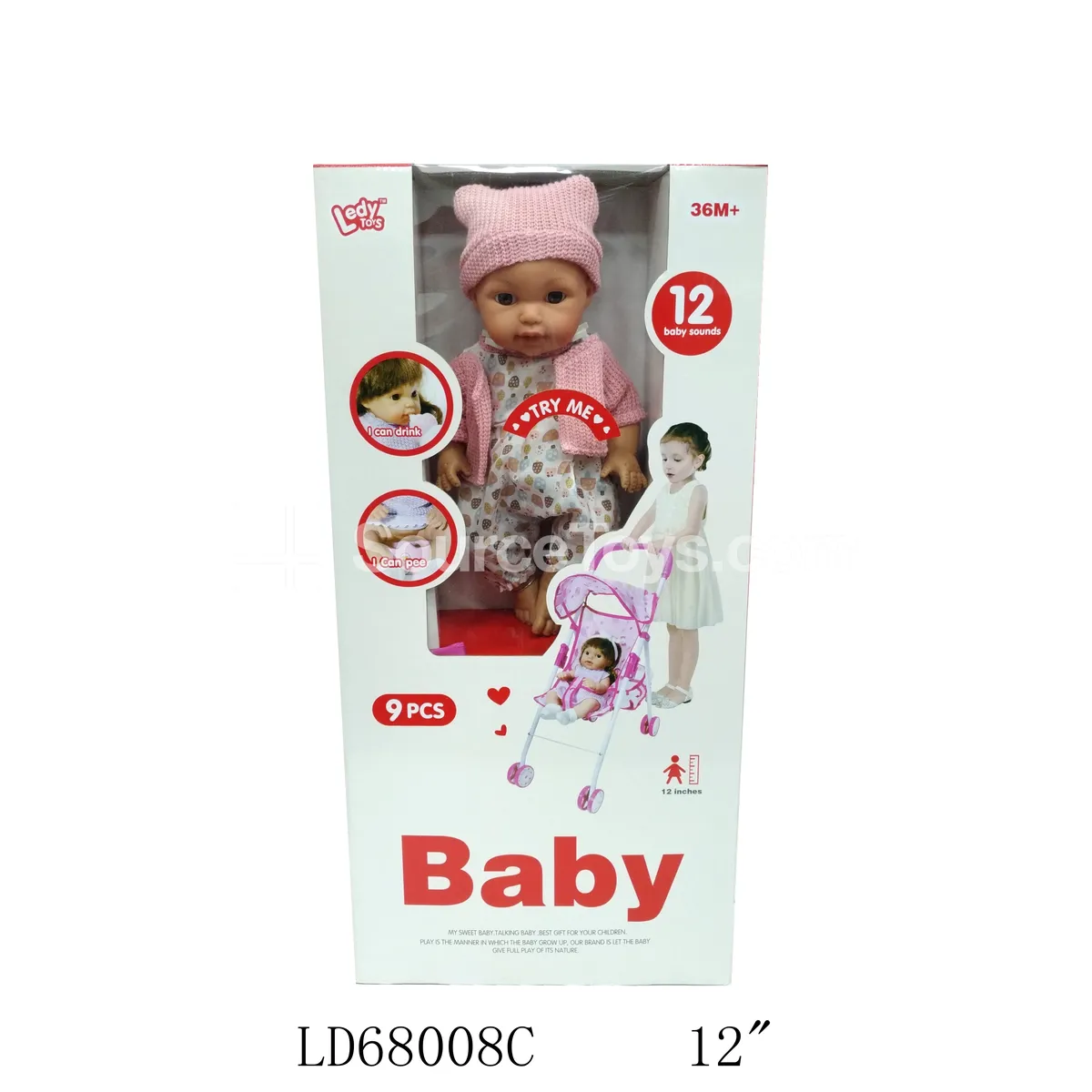 12-inch Vinyl Doll with 12 Sounds, Urinating Boy Doll with Canopy Stroller and 9 Accessories 12-inch Vinyl Doll with 12 Sounds, Urinating Boy Doll with Canopy Stroller and 9 Accessories
