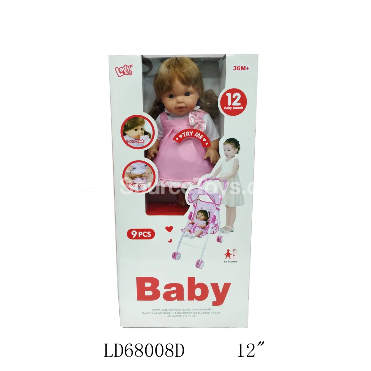 12-Inch Vinyl Doll with 12 Sounds, Blow-Activated Urination, Iron Stroller, and 9-Piece Accessories 12-Inch Vinyl Doll with 12 Sounds, Blow-Activated Urination, Iron Stroller, and 9-Piece Accessories