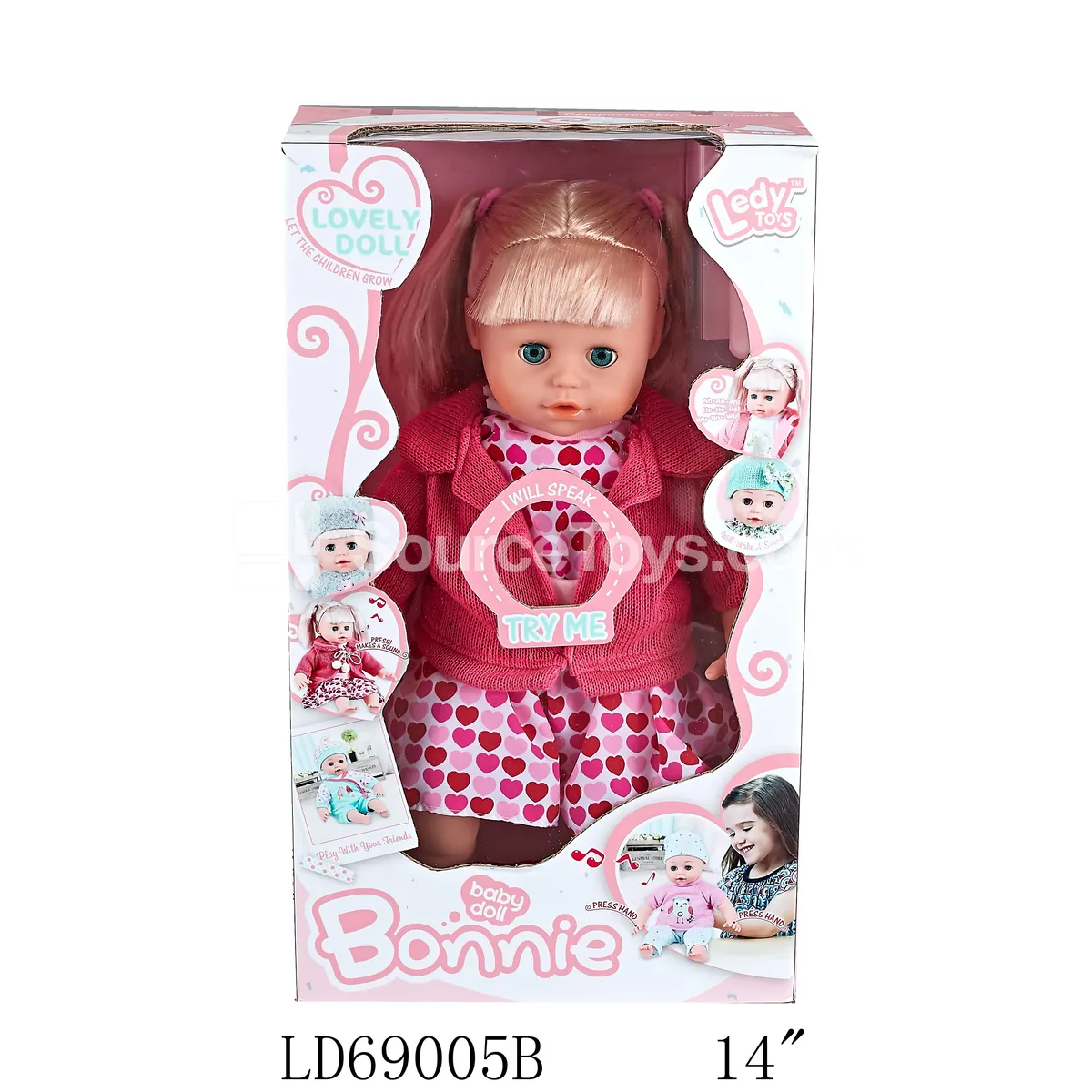 14" Vinyl Doll with Soft Body, Chest Press Sound, Long Hair & Comb 14