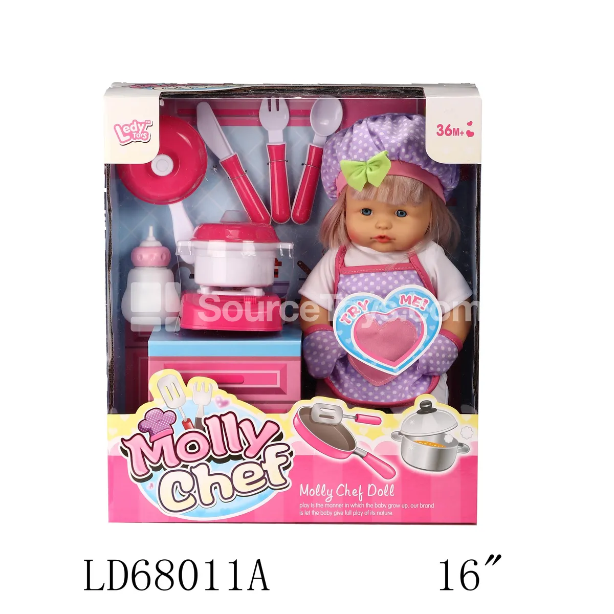 16-Inch Vinyl Doll with 7-Piece Kitchen Set & Bottle, Drinking & Wetting Sounds