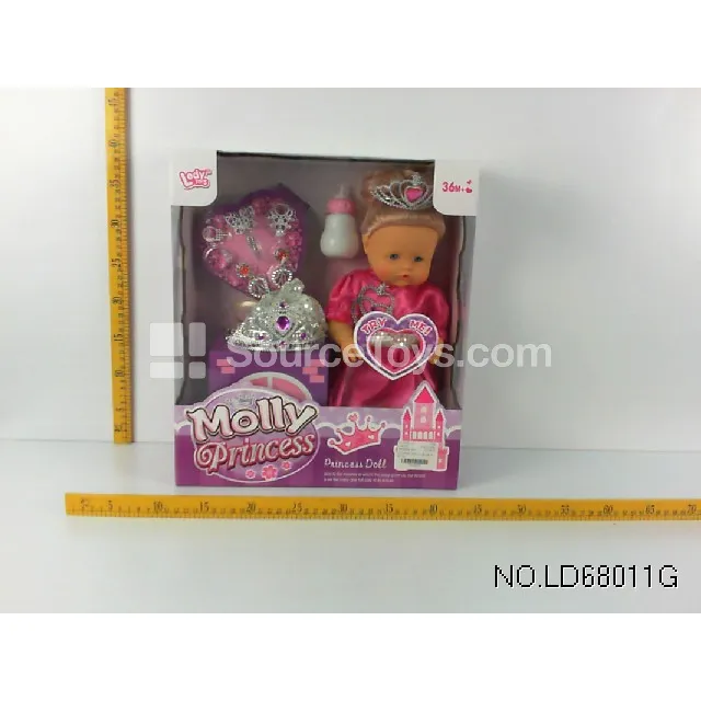 Vinyl Fashion Doll 16inch with 12 Sounds, Drinking & Wee-wee Function, Crown Set, Beaded Bag & Bottle