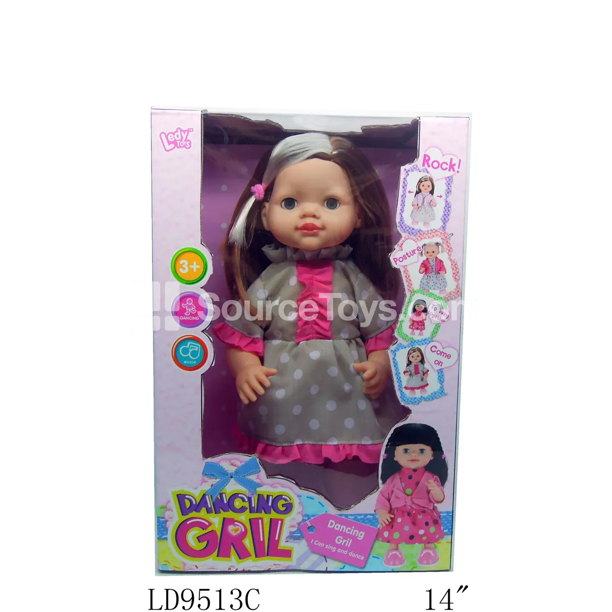 14-inch Vinyl Fashion Doll with Singing & Dancing Feature, White Polka Dot Dress