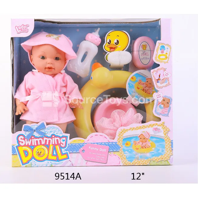12-Inch Vinyl Doll with Drinking & Wetting Feature, Pool Duck, Bottle & Potty Accessories