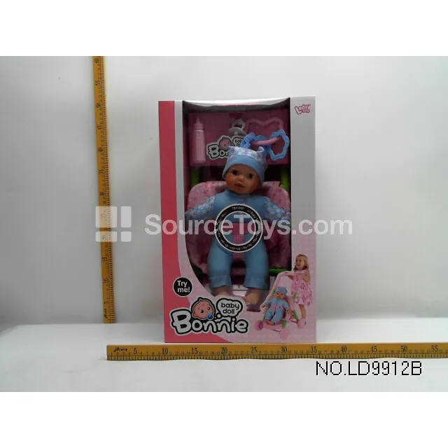 12-inch Vinyl Doll with Sound, Sleeping Eyes, and Stroller Set