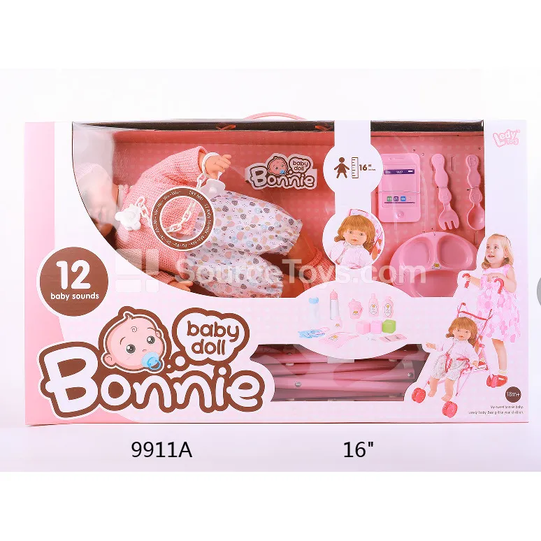 Realistic Vinyl Doll 16 inch 12 Sounds with Pacifier Chain Accessories and Plastic Stroller Realistic Vinyl Doll 16 inch 12 Sounds with Pacifier Chain Accessories and Plastic Stroller