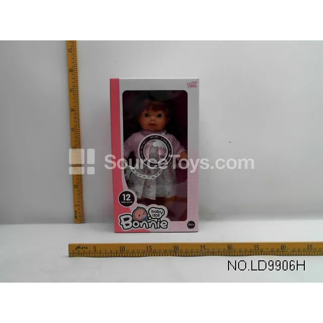 Vinyl Baby Doll 12 inch with 12 Sounds, Pacifier Chain