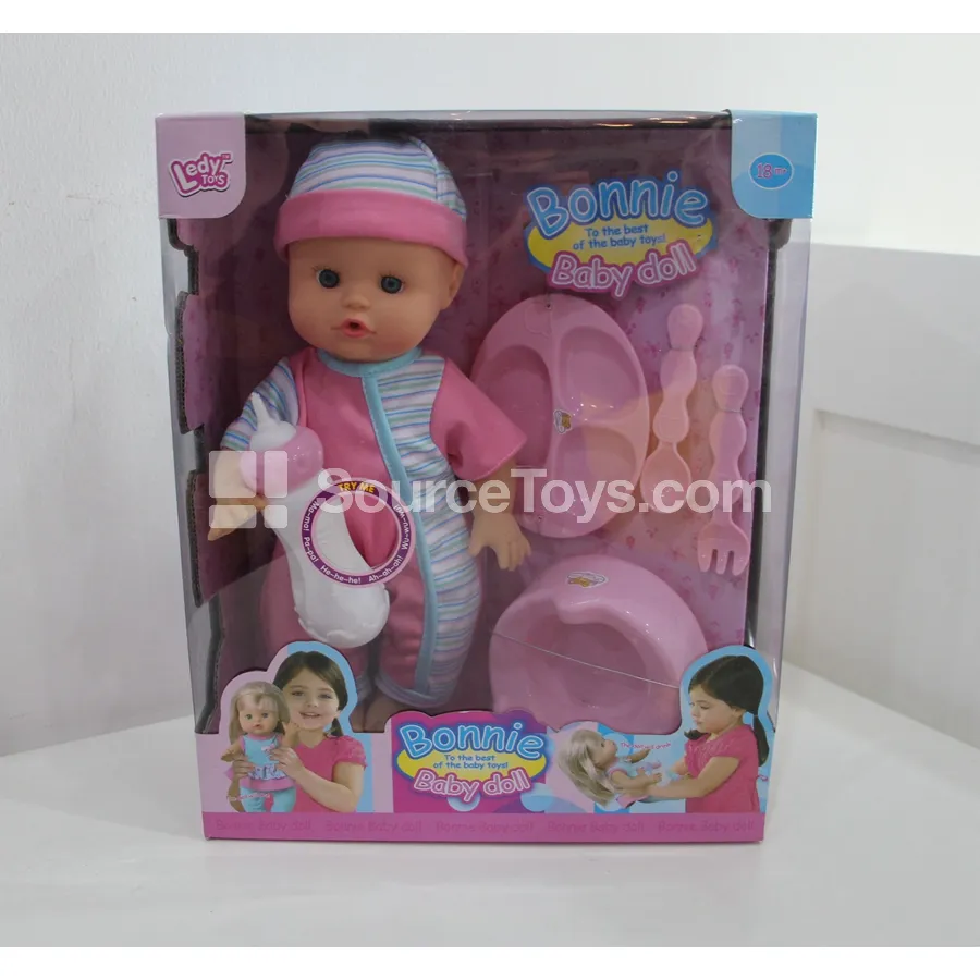 12" Vinyl Doll Set with Drinking & Wetting Function, 12 Sounds, Bottle, Spoon, Fork, and Potty 12