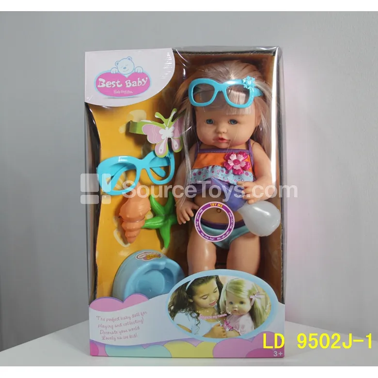 16-inch Vinyl Doll with Swim Set, Glasses, Slippers, and Potty