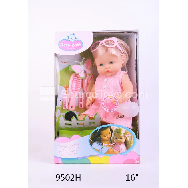 16-inch Vinyl Fashion Doll with Long Hair, Pink Dress, Glasses & Accessories