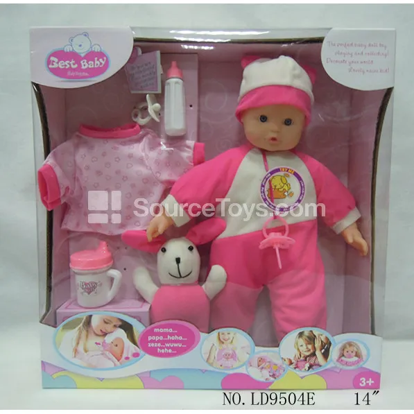 14 inch Baby Doll with Jumpsuit, Clothes, Accessories & Pet Bunny