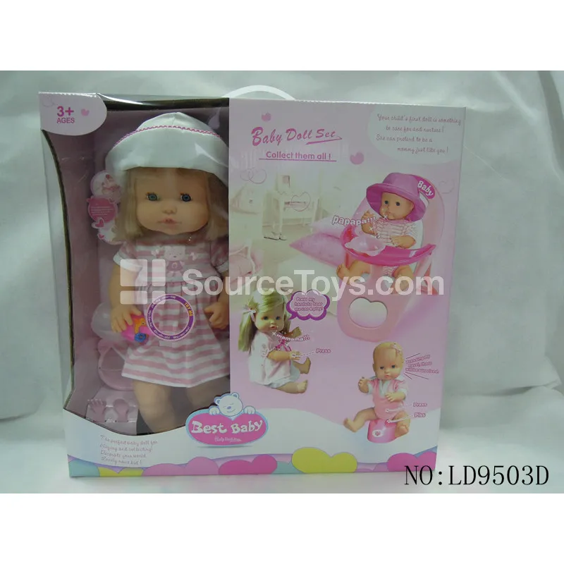 16-inch Vinyl Doll Set with Sound, High Chair, Potty, and Accessories