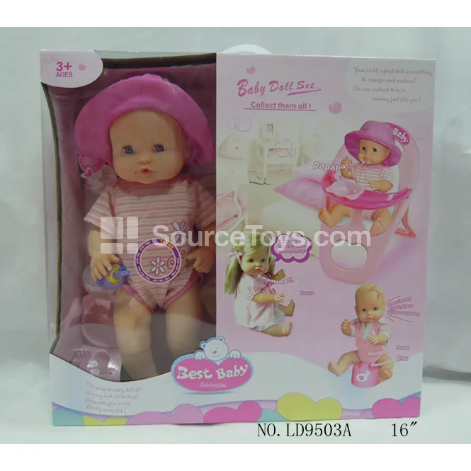 16-inch Multifunctional Vinyl Doll Set with Sound, High Chair, Potty, and Accessories