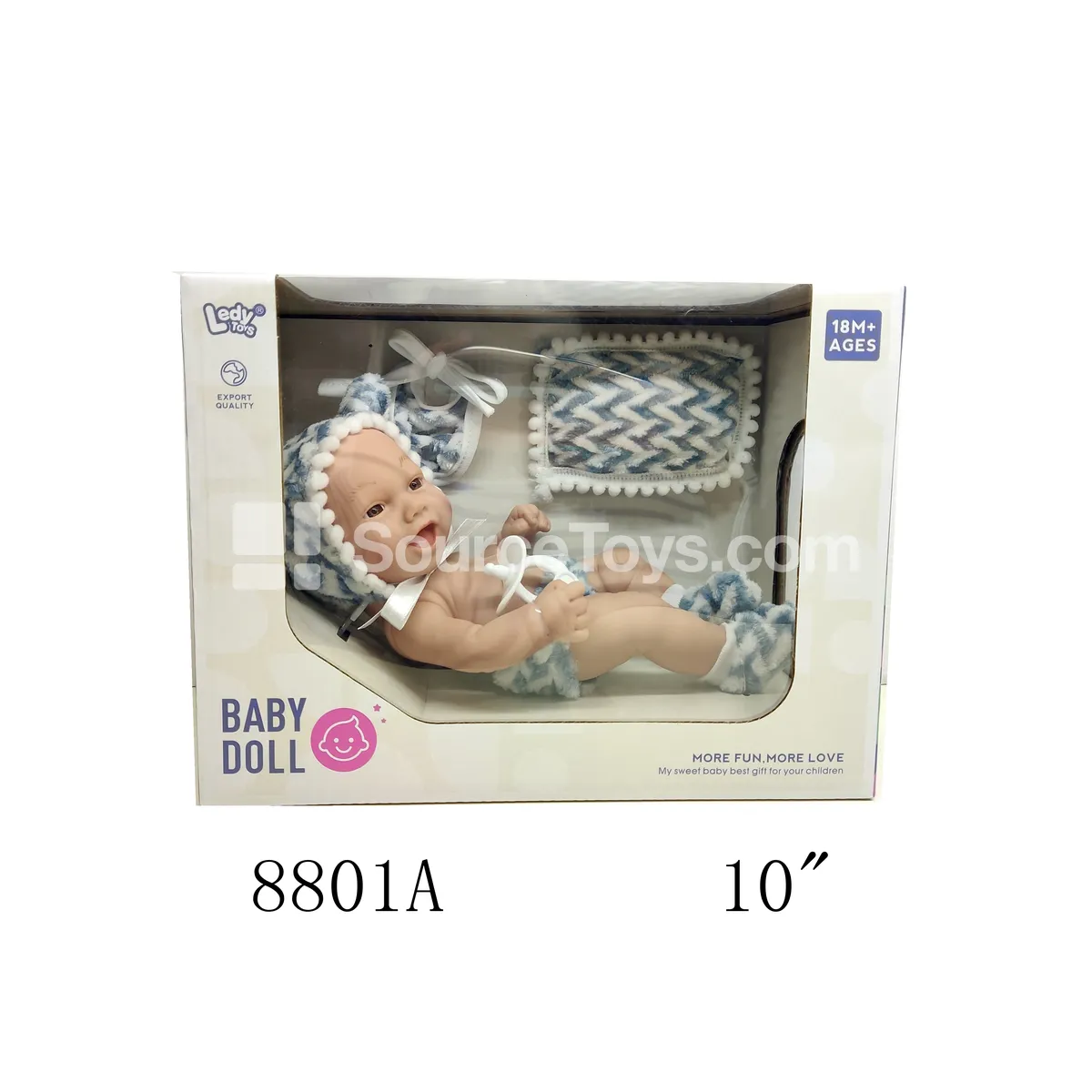 Vinyl Doll 10 inch Smiling Doll with Fabric Scarf Pillow Pacifier