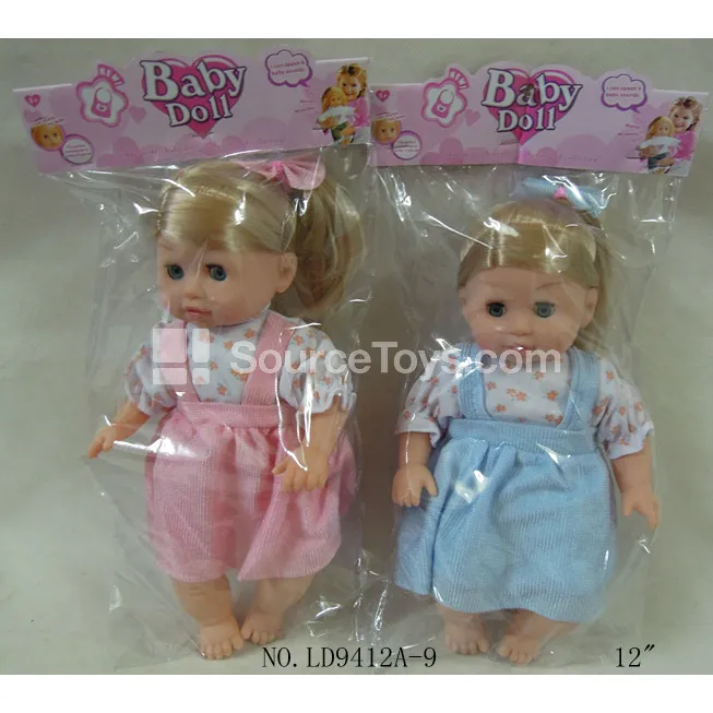 12" Vinyl Doll with Stuffed Body, Moving Eyes, Braids, 4 Assorted Dresses, 12 Sounds, Battery Included 12