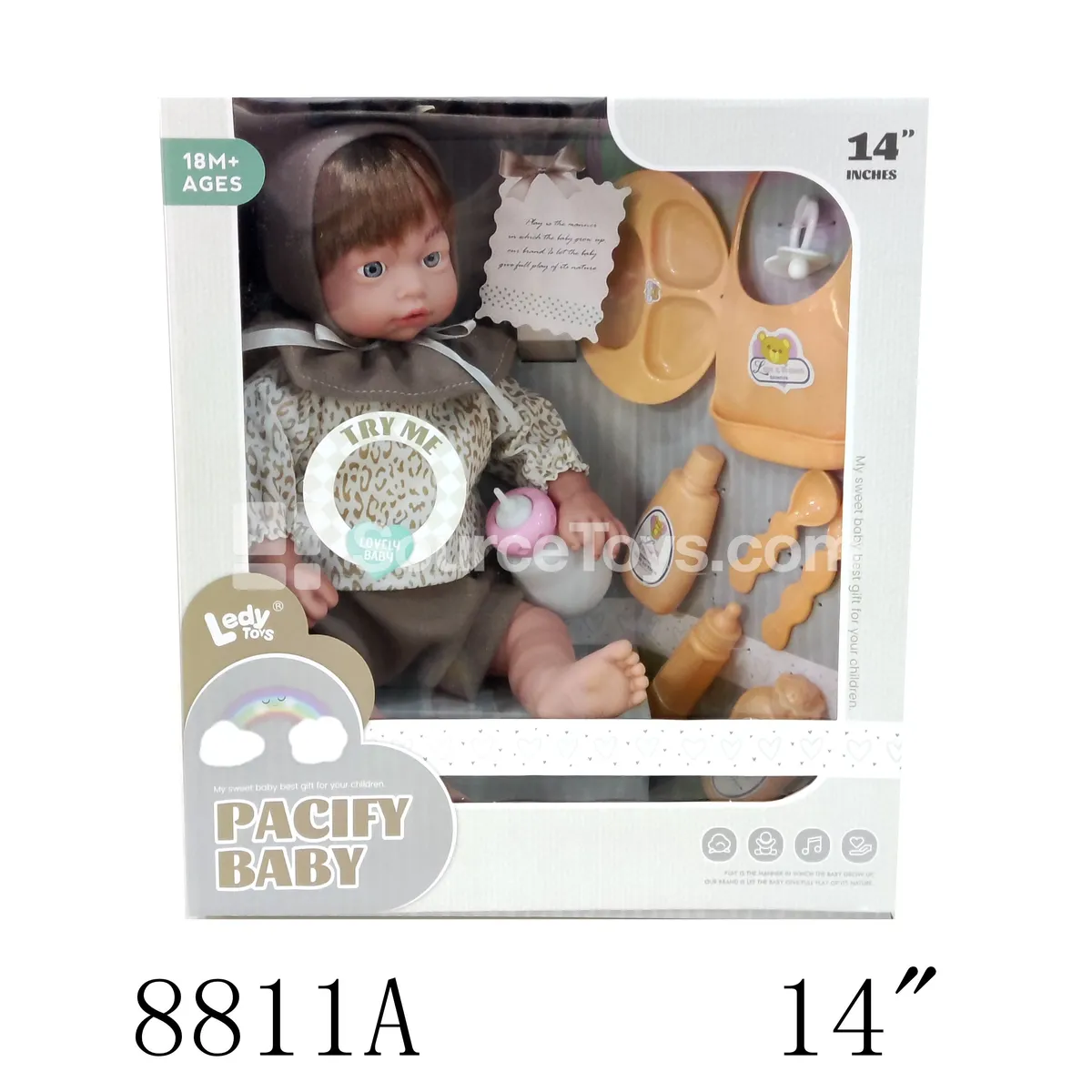 14-inch Vinyl Doll with 12 Sounds, Cotton Body and Accessories, Battery Included (3xAG13) 14-inch Vinyl Doll with 12 Sounds, Cotton Body and Accessories, Battery Included (3xAG13)
