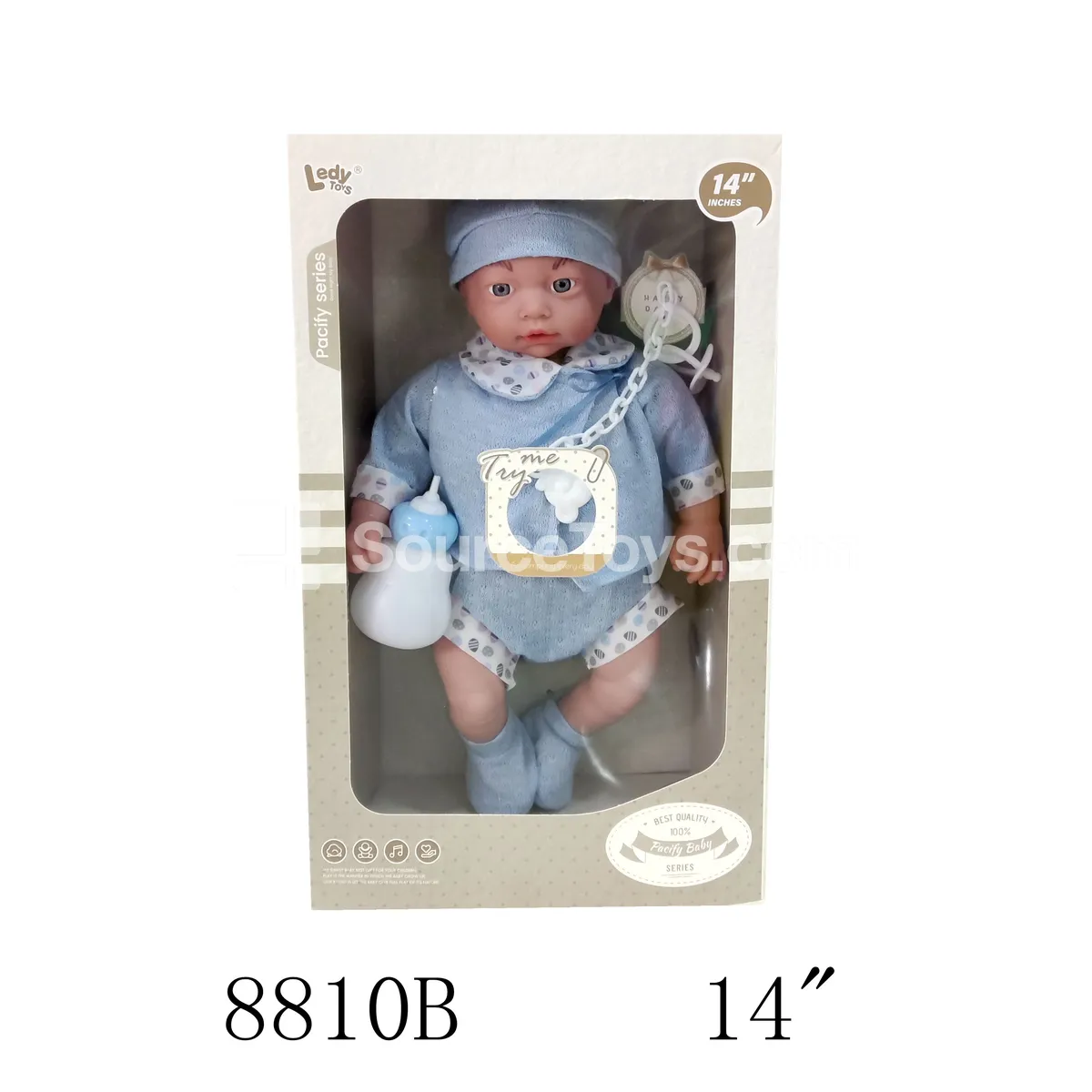 14-inch Realistic Vinyl Doll with 12 Sounds, Cotton Body, Pacifier Chain & Bottle (Battery Included 3*AG13)