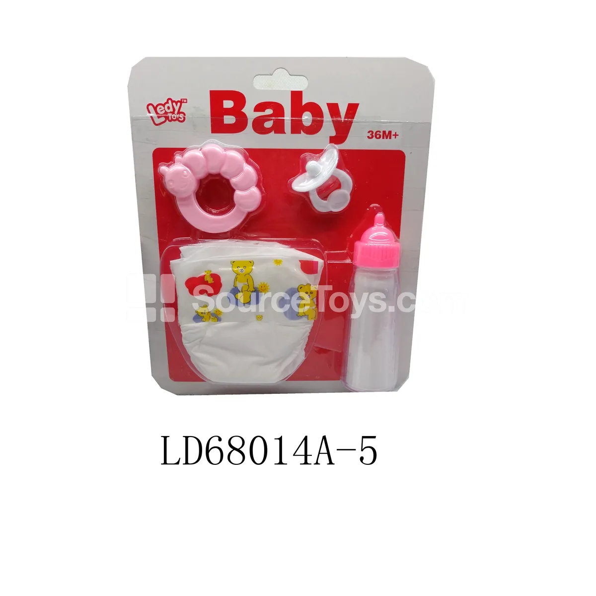 Baby Doll Rattle, Pacifier, Diaper & Bottle Set