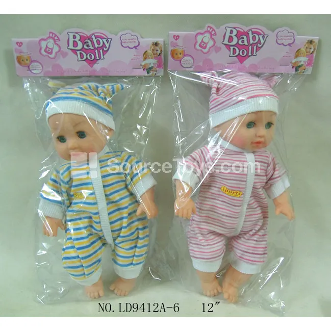 12-inch Vinyl Doll with Stuffed Body, Sleeping Eyes, Striped Jumpsuit, 12 Sounds, Battery Included 12-inch Vinyl Doll with Stuffed Body, Sleeping Eyes, Striped Jumpsuit, 12 Sounds, Battery Included