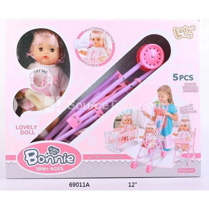 12-inch Vinyl Fashion Doll with Water Drinking & Wetting Feature, Long Hair, 12 Sounds, Stroller, Assembly Bed & Dining Cart Set 12-inch Vinyl Fashion Doll with Water Drinking & Wetting Feature, Long Hair, 12 Sounds, Stroller, Assembly Bed & Dining Cart Set